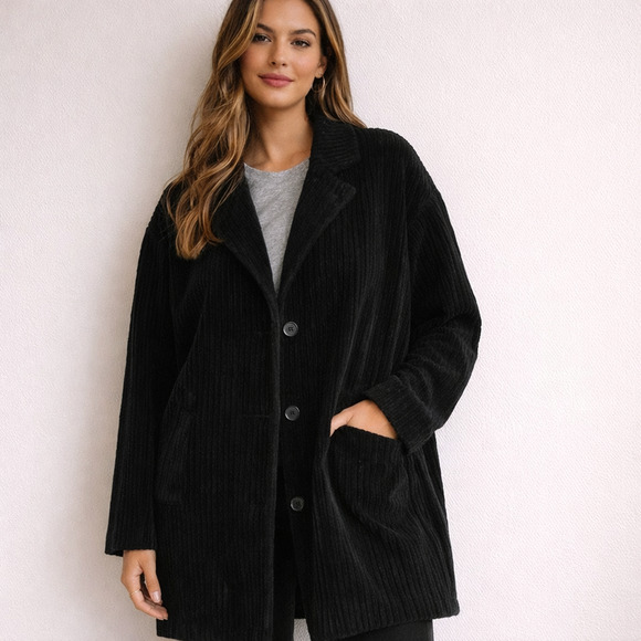 Eileen Fisher Organic Cotton Ribbed Knit Coat - Size Extra Large